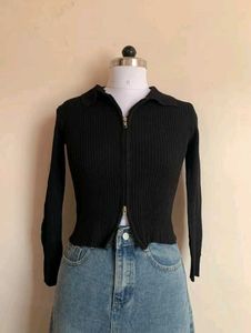 Zip-Up Ribbed Cardigan