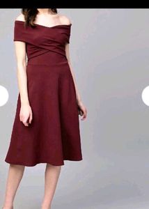 Women Burgundy Off Shoulder Dress