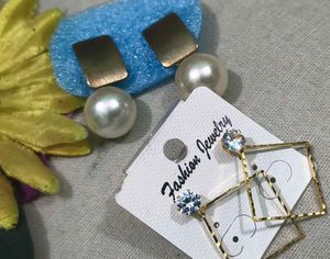 Pearl Drop Earrings with Gold Accents