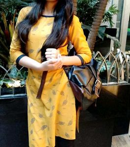 Combo of 2 Cotton Straight Kurties White &amp; Mustard
