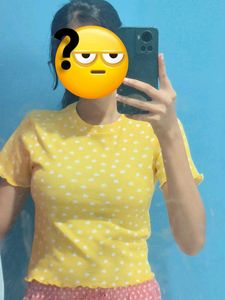 Yellow Ribbed Top With Cute Heart