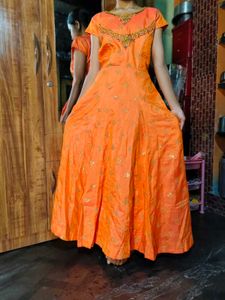 Orange Embroidered Anarkali