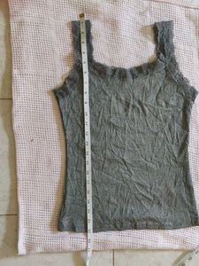 Grey Lace Trim Tank Top