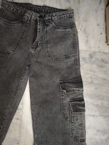 Gray Wide Leg Cargo Jeans