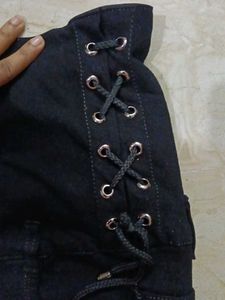 Tie Up Jeans 8 Button High Waist