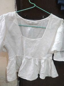 White Textured Puff Sleeve Top
