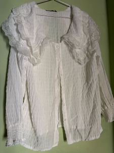Korean White Ruffle Collar Top