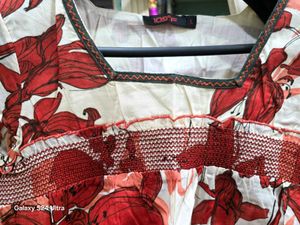Smocked Neck Floral Printed Top