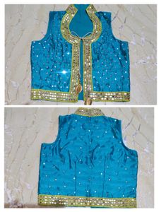 Parrot Green Fancy 3 Pieces Gown Attached Kenken