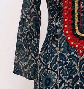 Floral Block Print Kurti with Embellished Neckline