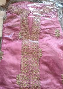 Pink & Gold Embroidered Kurti With Pant