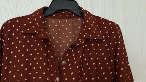 Polka Dot Full Sleeve Brown White Midi dress