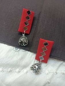 Red Rectangle Jhumka Earrings