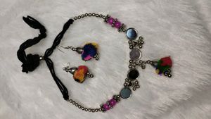 Boho Pom-Pom Necklace & Earring Set