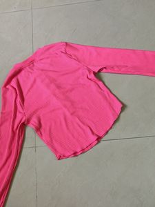 Hot Pink Ribbed Bell Sleeve Top