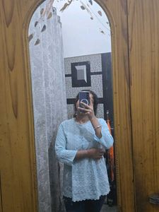 Lace Detail Light Blue Top