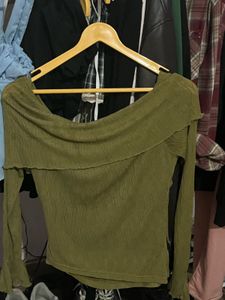 Olive Green Ruched Off-Shoulder Top