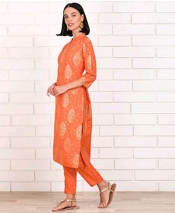 Orange Banarasi Print Kurti