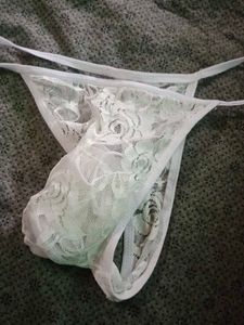 men&#39;s White Lace mesh Thong