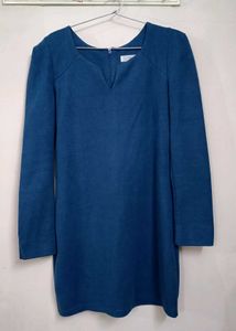 Blue Mini Winter Dress With Zipper