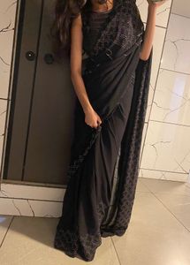Black party wear Embellished Stone Studded Sare