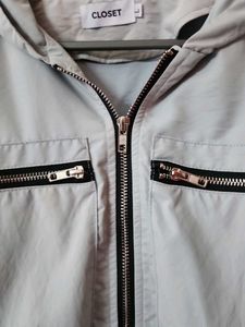 Pale Blue Cropped Zip-Up Hoodie