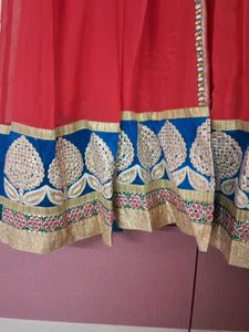 Red &amp; Blue Embroidered A-Line Suit