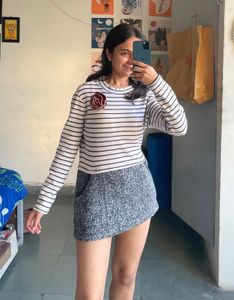 Striped Long Sleeve Top with Rose Detail