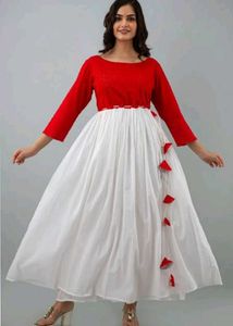 Women&#39;s Cotton Flared Red and white Dress