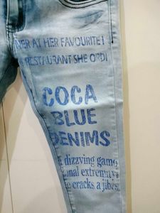 Denim Blue Printed Capri Pants