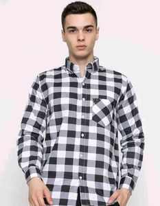 FREKMAN Men&#39;s Regular Fit Checked Pure BLACK Shirt