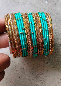 Teal &amp; Gold Bangle Set