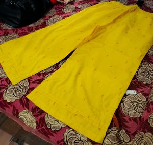 Yellow Patterned Wide Leg Pants For Women