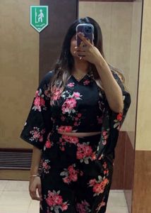 Black Coord Set With Floral Print