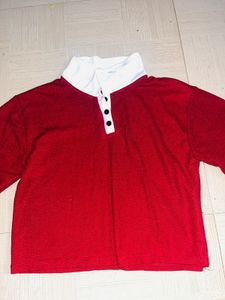 Classic Maroon Ribbed Polo Top