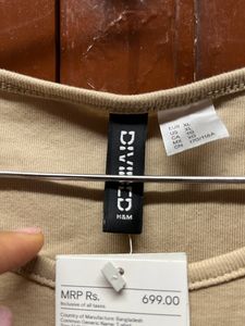 H&amp;M Beige Cropped Tie Detail Top