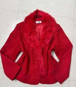 Red Faux Fur Collar Jacket🧑‍🎄❤️