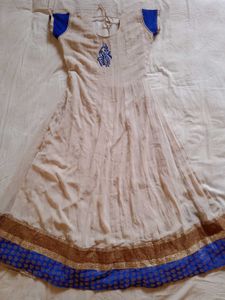Elegant Beige And Blue Anarkali Suit