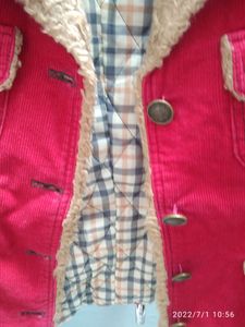 RED CORDUROY JACKET WITH FAUX FUR