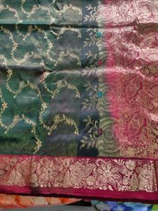 Green And Maroon Pure Silk Saree