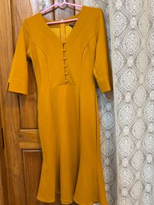 Chaps Mustard Fit & Flare Dress