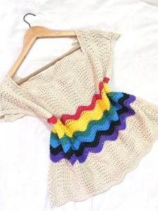 Korean Boho Rainbow Crochet Top A