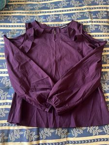 purple shoulder flurr cut top