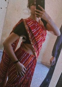 Elegant Red Striped Saree