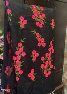 Black Floral Net Saree