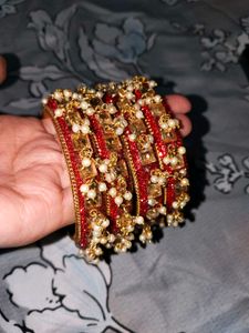 Red Bangles With White Pearls