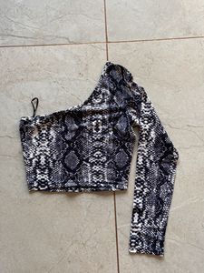 Snakeskin Print One-Sleeve Top