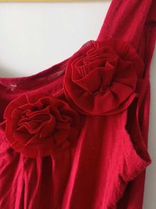 Red Sleeveless Top w/ Floral Detail