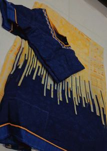 Elegant Yellow &amp; Navy Saree