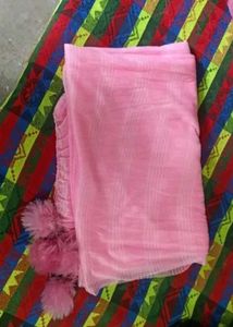 Pink Dupatta with Pom Poms